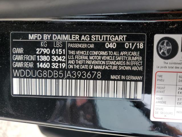 WDDUG8DB5JA393678 - 2018 MERCEDES-BENZ S 560 BLACK photo 12