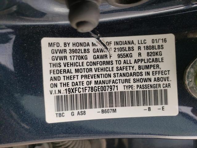 19XFC1F78GE007971 - 2016 HONDA CIVIC EXL ნაცრისფერი ფოტო 13