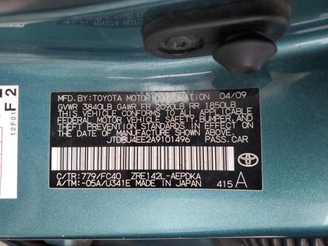 JTDBU4EE2A9101496 - 2010 TOYOTA COROLLA BASE TEAL photo 12