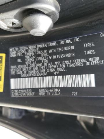 5TDJKRFHXES064681 - 2014 TOYOTA HIGHLANDER XLE Սև լուսանկար 12