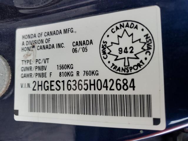 2HGES16365H042684 - 2005 HONDA CIVIC DX VP Mavi foto 12