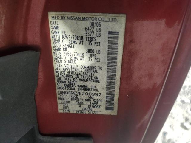 1N6BA06A27N200992 - 2007 NISSAN TITAN XE RED photo 12