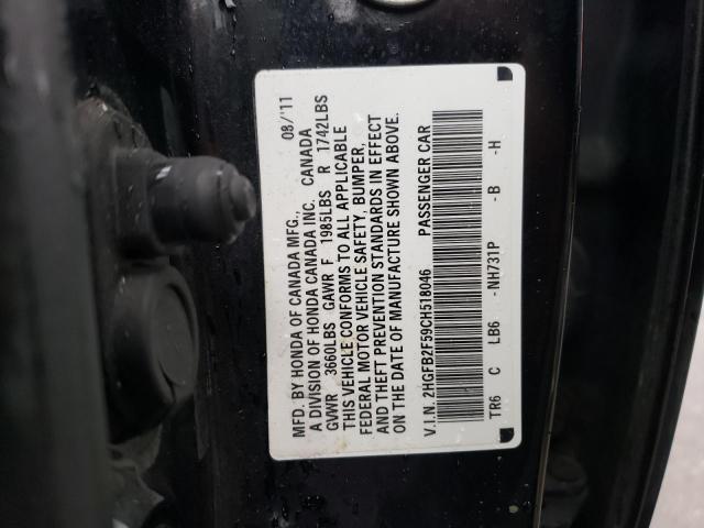 2HGFB2F59CH518046 - 2012 HONDA CIVIC LX BLACK photo 12