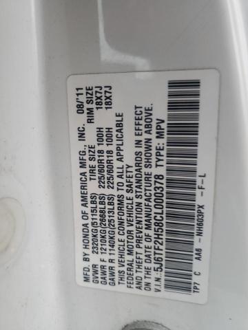 5J6TF2H58CL000378 - 2012 HONDA CROSSTOUR EXL თეთრი ფოტო 12