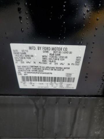 1FM5K8AR2GGA52576 - 2016 FORD EXPLORER POLICE INTERCEPTOR შავი ფოტო 13