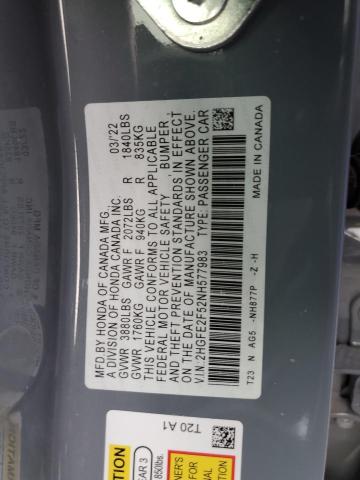 2HGFE2F52NH577983 - 2022 HONDA CIVIC SPORT 灰色 照片 12