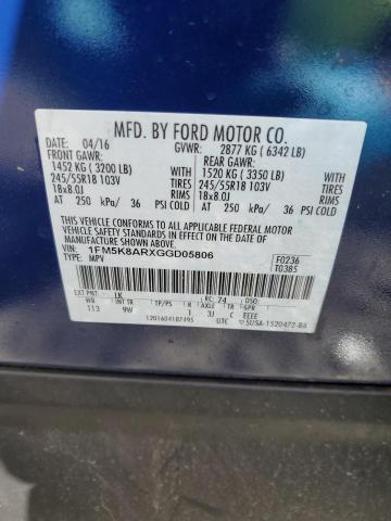 1FM5K8ARXGGD05806 - 2016 FORD EXPLORER POLICE INTERCEPTOR BLUE photo 14