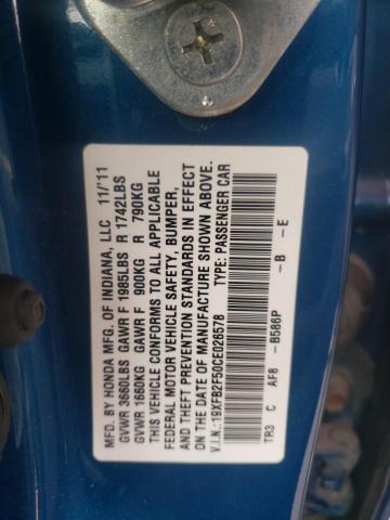 19XFB2F50CE026578 - 2012 HONDA CIVIC LX BLUE photo 12