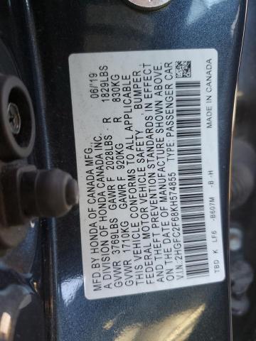 2HGFC2F68KH574855 - 2019 HONDA CIVIC LX GRAY photo 12