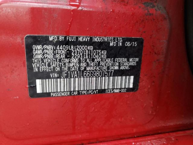 JF1VA1L66G9807577 - 2016 SUBARU WRX LIMITED RED photo 12