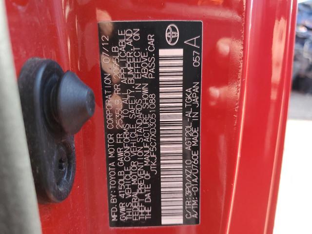 JTKJF5C7XD3051088 - 2013 TOYOTA SCION TC 红色 照片 12