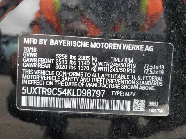 5UXTR9C54KLD98797 - 2019 BMW X3 XDRIVE30I BLACK photo 12