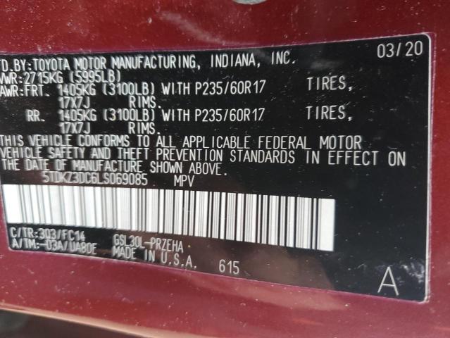 5TDKZ3DC6LS069085 - 2020 TOYOTA SIENNA LE MAROON photo 14