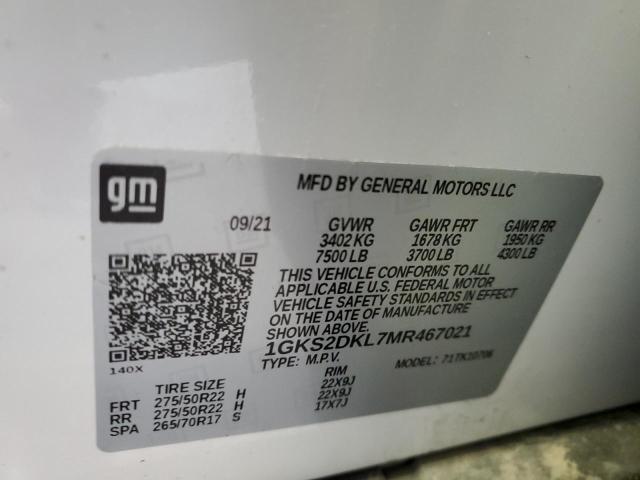 1GKS2DKL7MR467021 - 2021 GMC YUKON DENALI WHITE photo 14