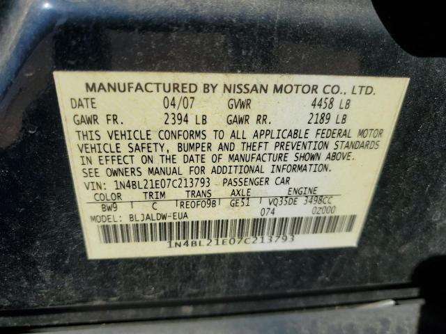 1N4BL21E07C213793 - 2007 NISSAN ALTIMA 3.5SE BLUE photo 12