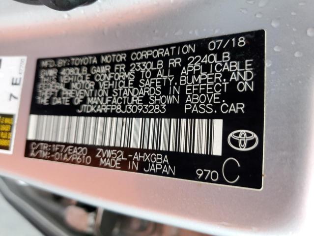 JTDKARFP8J3093283 - 2018 TOYOTA PRIUS PRIM ვერცხლისფერი ფოტო 12