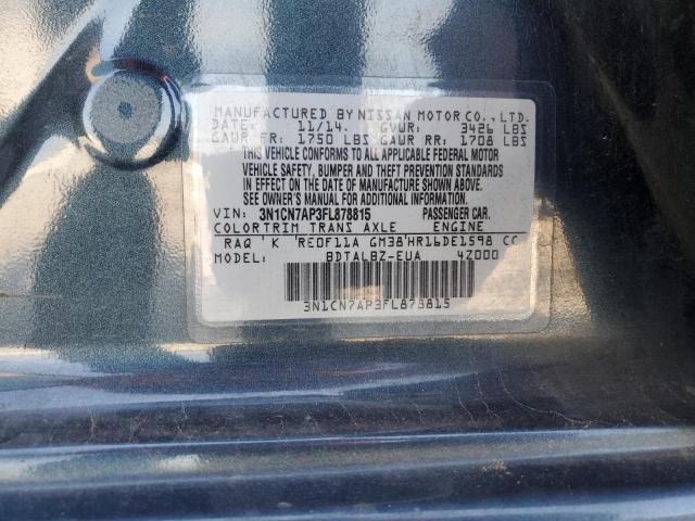 3N1CN7AP3FL878815 - 2015 NISSAN VERSA S BLUE photo 12