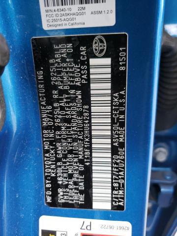 4T1BF1FK3HU642878 - 2017 TOYOTA CAMRY LE BLUE photo 13