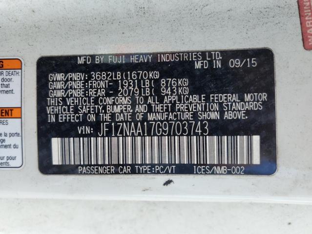 JF1ZNAA17G9703743 - 2016 TOYOTA SCION FR-S WHITE photo 13