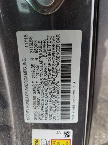 1HGCV1F17KA008874 - 2019 HONDA ACCORD LX GRAY photo 13