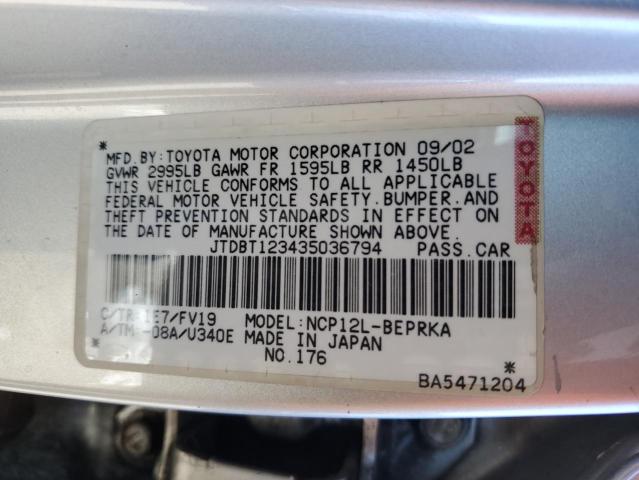 JTDBT123435036794 - 2003 TOYOTA ECHO SILVER photo 12