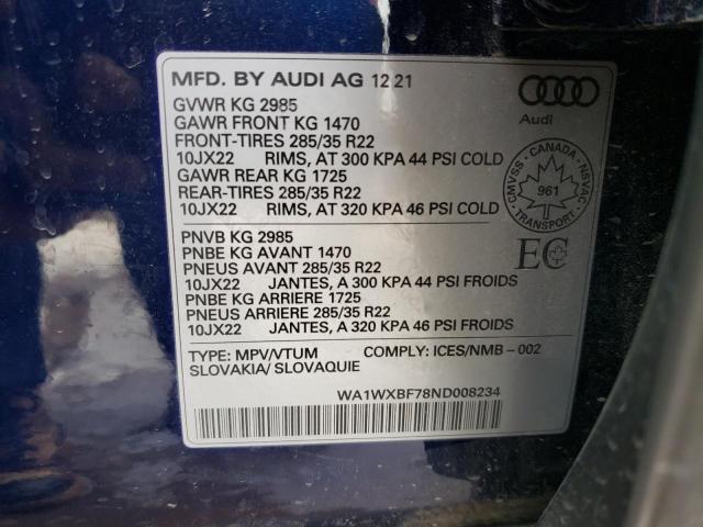 WA1WXBF78ND008234 - 2022 AUDI Q7 TECHNIK BLUE photo 13