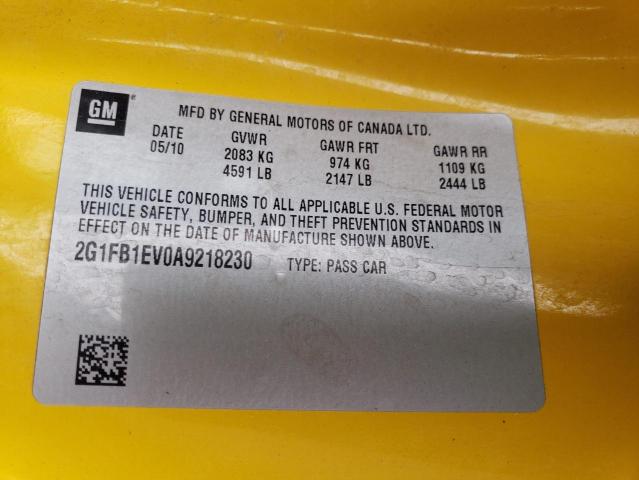 2G1FB1EV0A9218230 - 2010 CHEVROLET CAMARO LT YELLOW photo 12