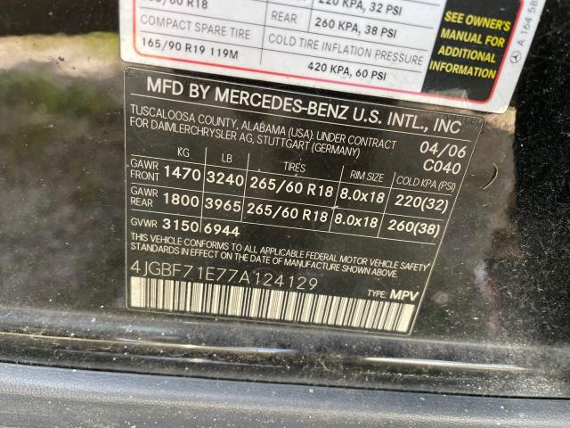 4JGBF71E77A124129 - 2007 MERCEDES-BENZ GL 450 4MATIC BLACK photo 10