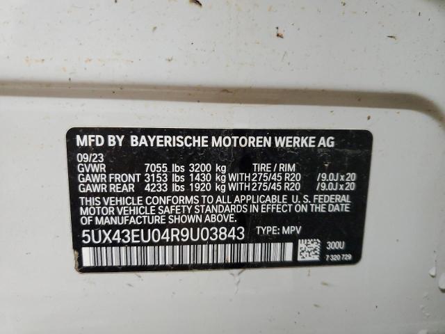 5UX43EU04R9U03843 - 2024 BMW X5 XDRIVE50E WHITE photo 13