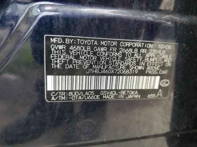 JTHBJ46GX72068319 - 2007 LEXUS ES 350 BLUE photo 12