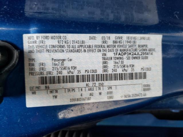 1FADP3K24JL295414 - 2018 FORD FOCUS SE BLUE photo 12