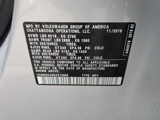 1V2MR2CA5KC513655 - 2019 VOLKSWAGEN ATLAS SEL SILVER photo 14