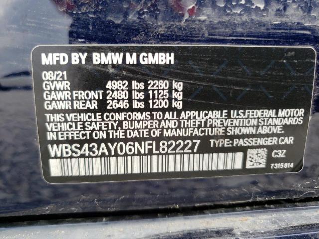WBS43AY06NFL82227 - 2022 BMW M3 COMPETITION BLUE photo 12