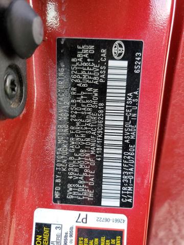 4T1BF1FK9CU625818 - 2012 TOYOTA CAMRY BASE RED photo 12