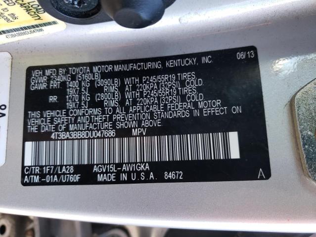 4T3BA3BB8DU047686 - 2013 TOYOTA VENZA LE SILVER photo 13