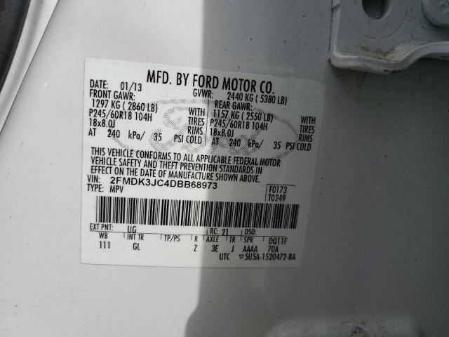 2FMDK3JC4DBB68973 - 2013 FORD EDGE SEL WHITE photo 14