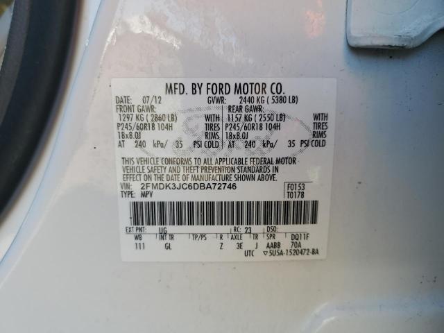 2FMDK3JC6DBA72746 - 2013 FORD EDGE SEL WHITE photo 13