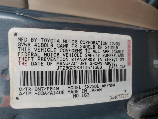 JT2BG22K310571300 - 2001 TOYOTA CAMRY CE GRAY photo 12