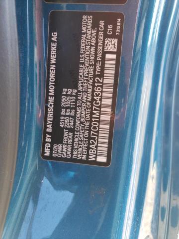 WBA2J7C01M7G43612 - 2021 BMW M240XI BLUE photo 12