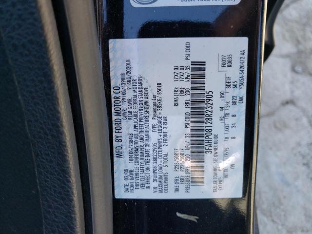 3FAHP08128R232905 - 2008 FORD FUSION SEL BLACK photo 12