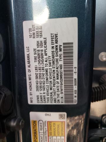 5FNYF6H53MB027480 - 2021 HONDA PILOT EXL BLUE photo 13