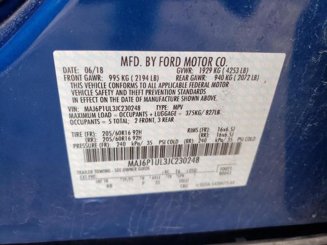 MAJ6P1UL3JC230248 - 2018 FORD ECOSPORT SE BLUE photo 13