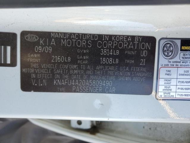 KNAFU4A20A5809490 - 2010 KIA FORTE EX WHITE photo 12