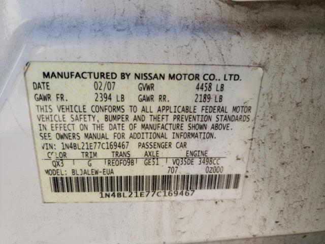 1N4BL21E77C169467 - 2007 NISSAN ALTIMA 3.5SE WHITE photo 12