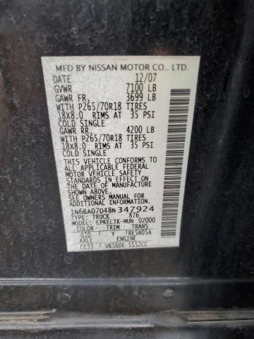 1N6BA07D48N347924 - 2008 NISSAN TITAN XE BLACK photo 12