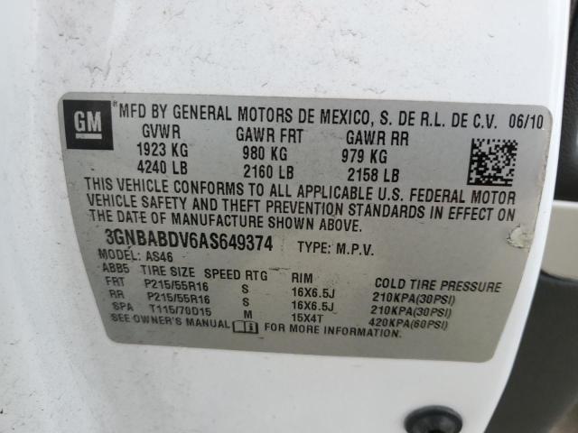 3GNBABDV6AS649374 - 2010 CHEVROLET HHR LT WHITE photo 12