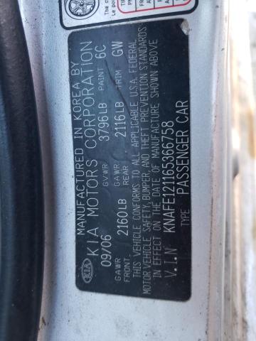 KNAFE121165366758 - 2006 KIA SPECTRA LX SILVER photo 12