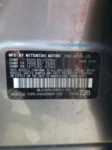 ML32A3HJXHH011138 - 2017 MITSUBISHI MIRAGE ES GRAY photo 12