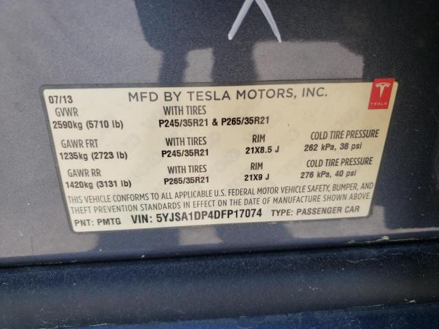 5YJSA1DP4DFP17074 - 2013 TESLA MODEL S Մոխրագույն լուսանկար 12