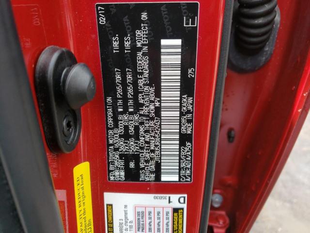 JTEBU5JRXH5429437 - 2017 TOYOTA 4RUNNER SR5/SR5 PREMIUM წითელი ფოტო 13